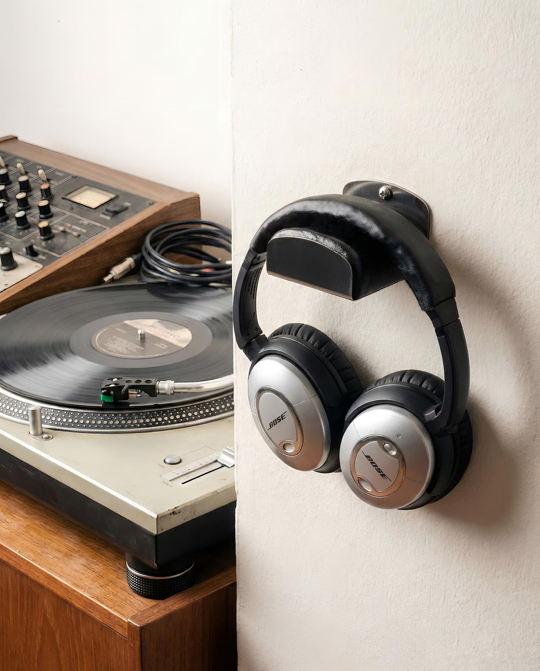 Leather & Steel Headphone Holder Wall Mount