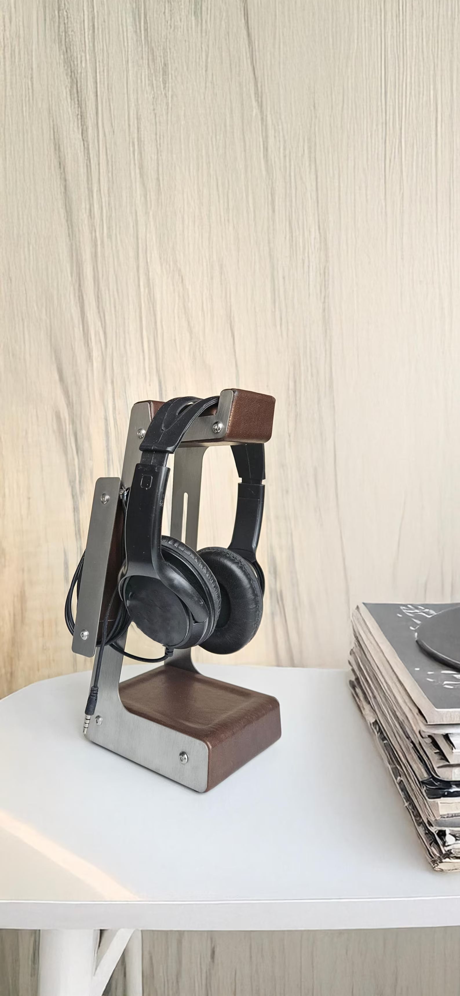 Personalized Leather & Steel Headphone Stand